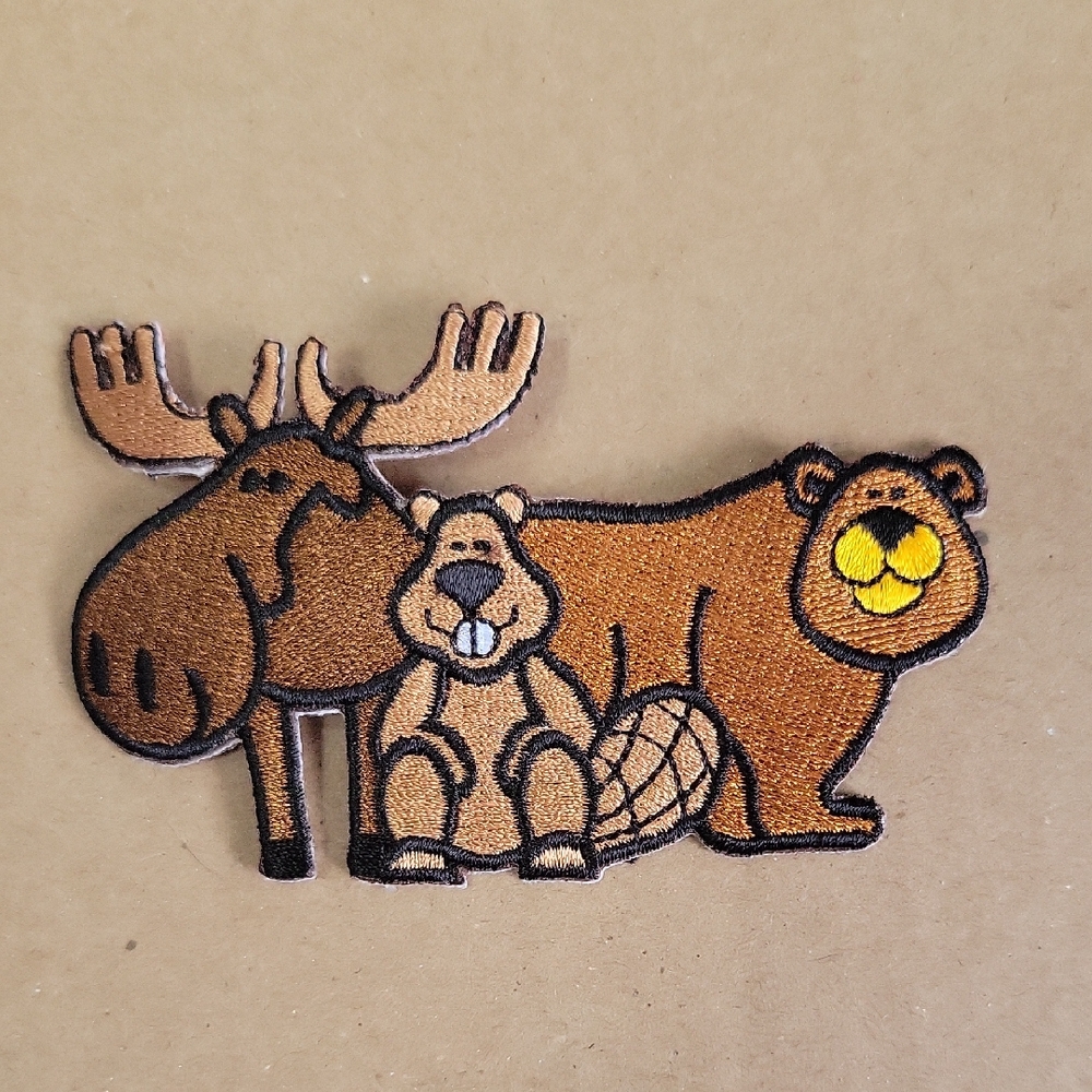 Woodland Animal Embroidered Patch - Moose, Beaver, and Bear